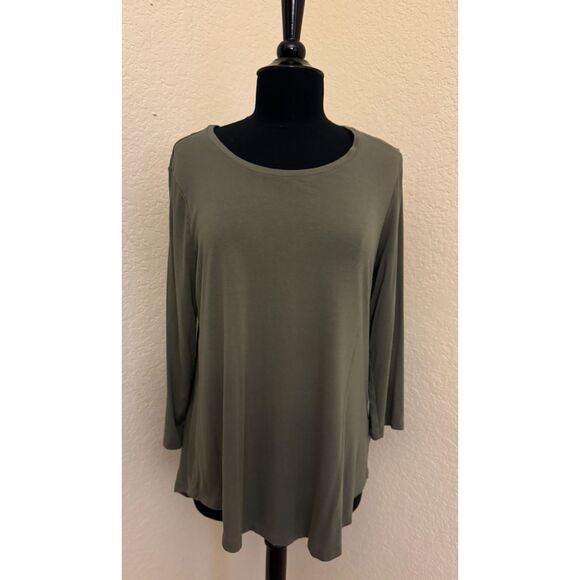 JM Collection Olive Green 3/4 Sleeve Top - Sz M - Picture 1 of 10